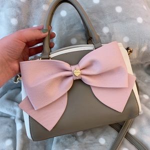 Betsey Johnson Gray & Pink Bow Handbag